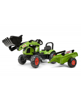 Tractor-pedales-Claas-Arion-410-pala-remolque-2040AM-Falk-agridiver-verde