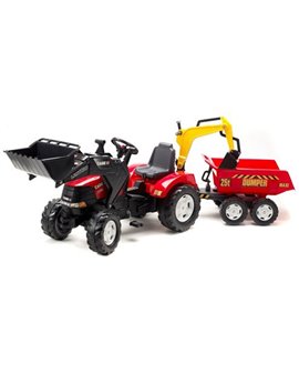Tractor-a-pedales-juguete-niños-rojo-Case-IH-Puma-pala-excavadora-remolque-995W-Falk-Agridiver